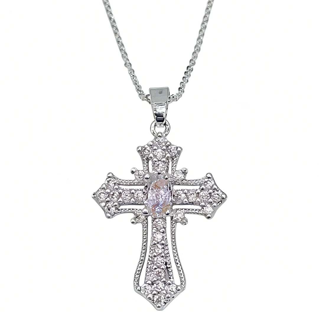 Vintage Cross Necklace - Exquisite Rhinestone Pendant Clavicle Chain