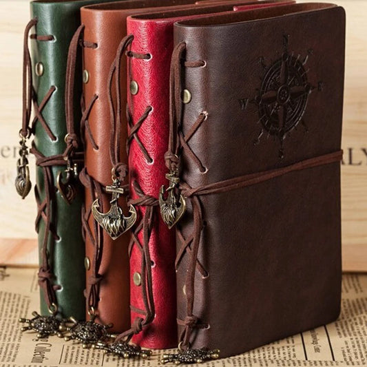 Retro Pirate Anchor Spiral Notebook - Vintage PU Leather Traveler Journal Diary