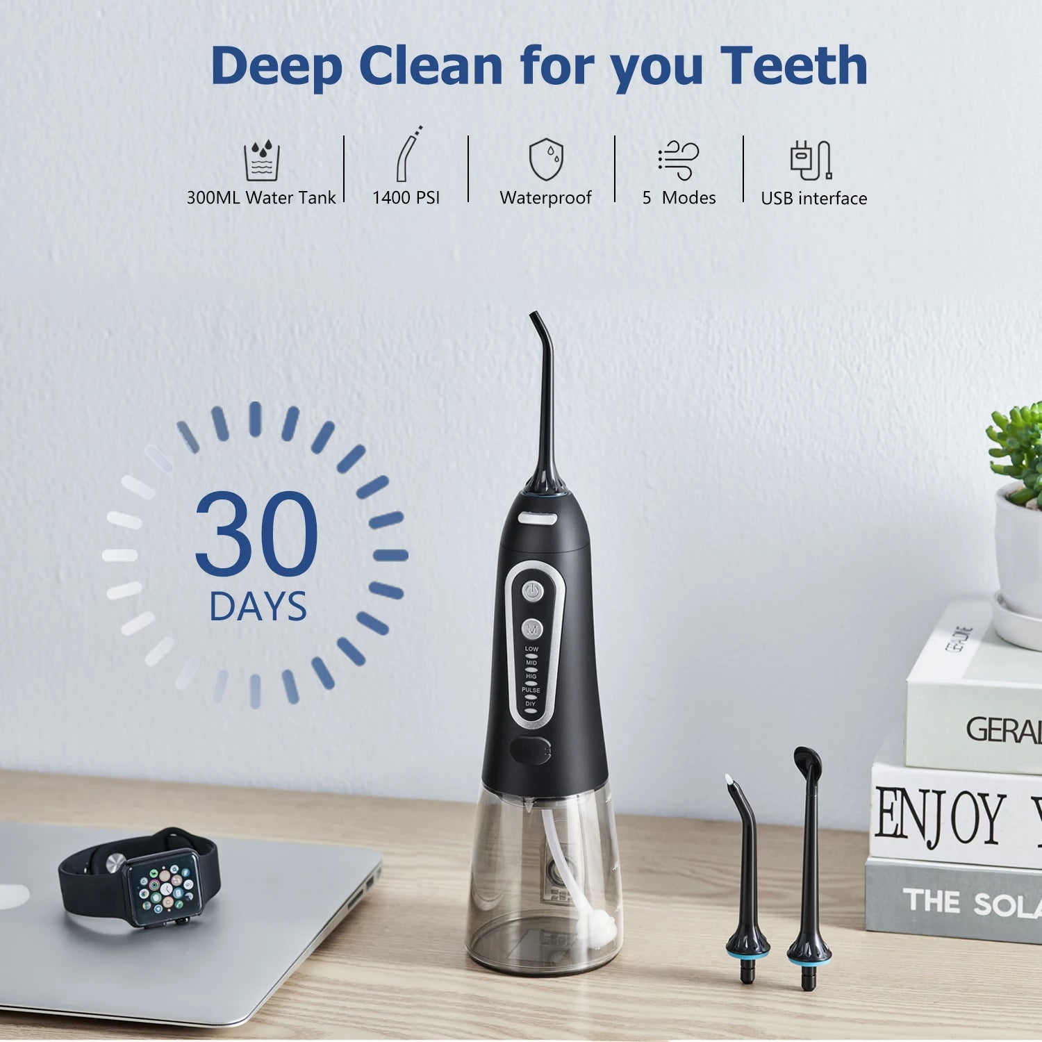 Portable USB Rechargeable Water Flosser for Superior Dental Cleaning with 300ML Tank