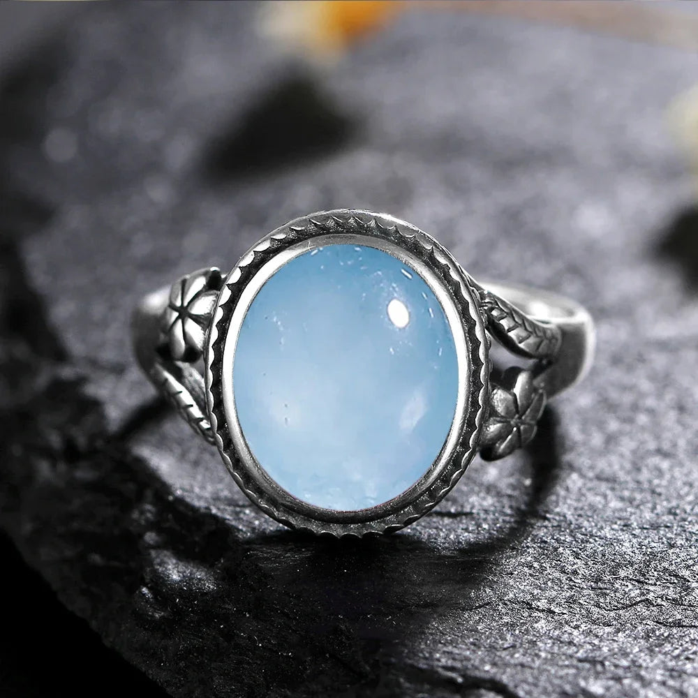 Vintage Silver Ring - Natural Moonstone & Tiger's Eye Personalized Jewelry Gift