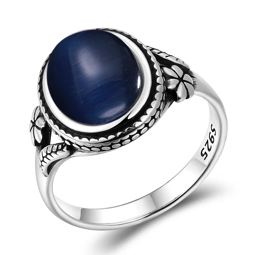 Vintage Silver Ring - Natural Moonstone & Tiger's Eye Personalized Jewelry Gift