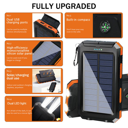 20000mAh Solar Power Bank Portable Solar Charger Waterproof for Outdoors