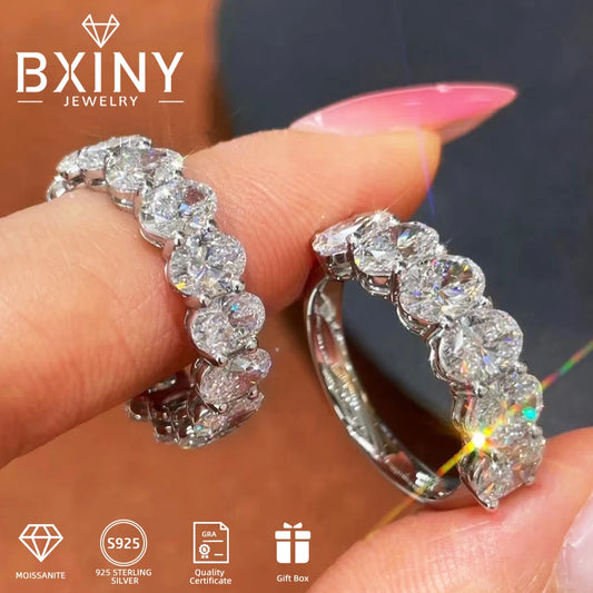 BXINY Full Oval Cut Moissanite Eternity Rings S925 Silver D Color 3*5mm Diamond For Women Promise Wedding Band Jewelry Gifts GRA