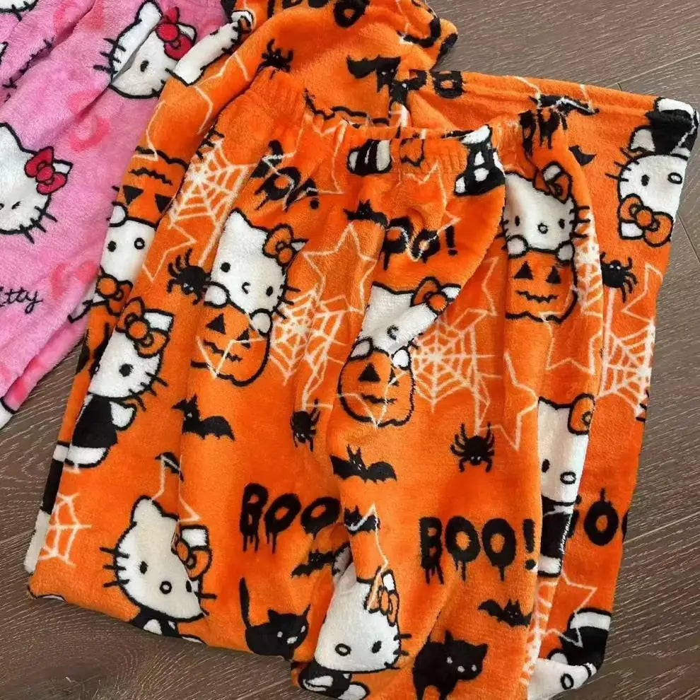 Hello Kitty Halloween Flannel Pajama Pants - Cozy Cartoon Sleepwear for Women