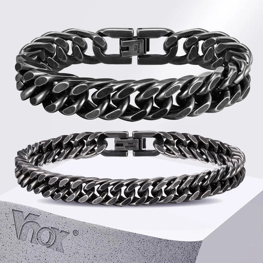 Bold Cuban Chain Bracelet - 8mm/12mm Stainless Steel Punk Rock Wristband for Men