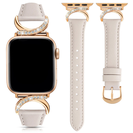 Moon Rhinestone Leather Apple Watch Strap - Compatible with iWatch Series 4-11