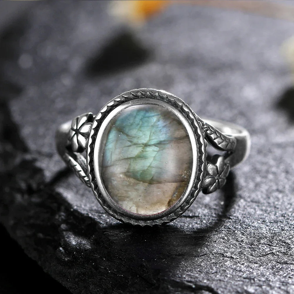 Vintage Silver Ring - Natural Moonstone & Tiger's Eye Personalized Jewelry Gift