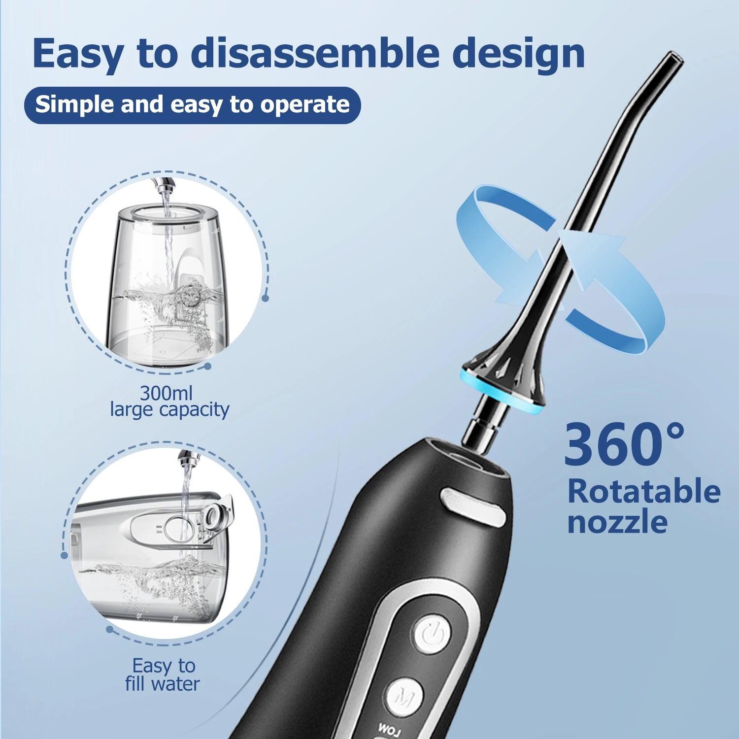 Portable USB Rechargeable Water Flosser for Superior Dental Cleaning with 300ML Tank