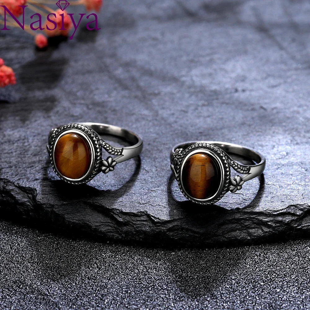 Vintage Silver Ring - Natural Moonstone & Tiger's Eye Personalized Jewelry Gift