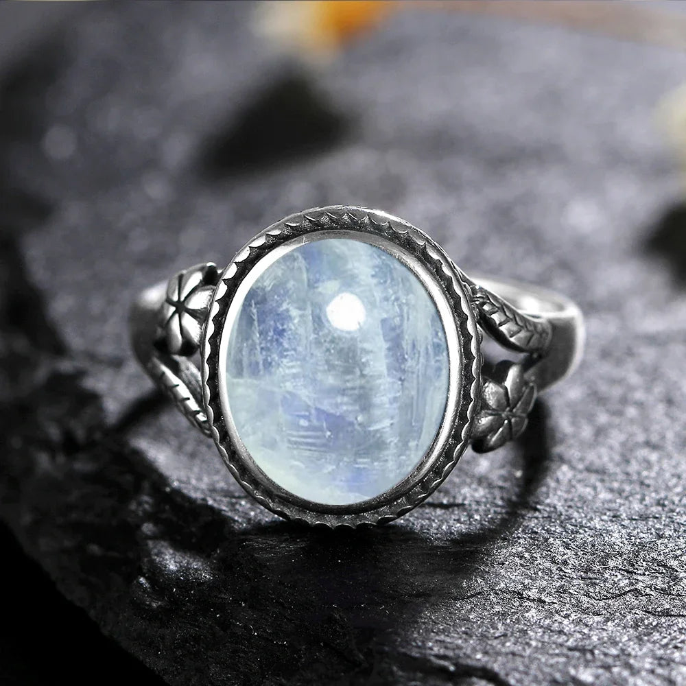 Vintage Silver Ring - Natural Moonstone & Tiger's Eye Personalized Jewelry Gift
