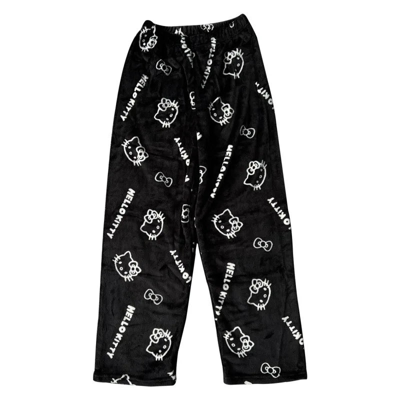 Hello Kitty Halloween Flannel Pajama Pants - Cozy Cartoon Sleepwear for Women