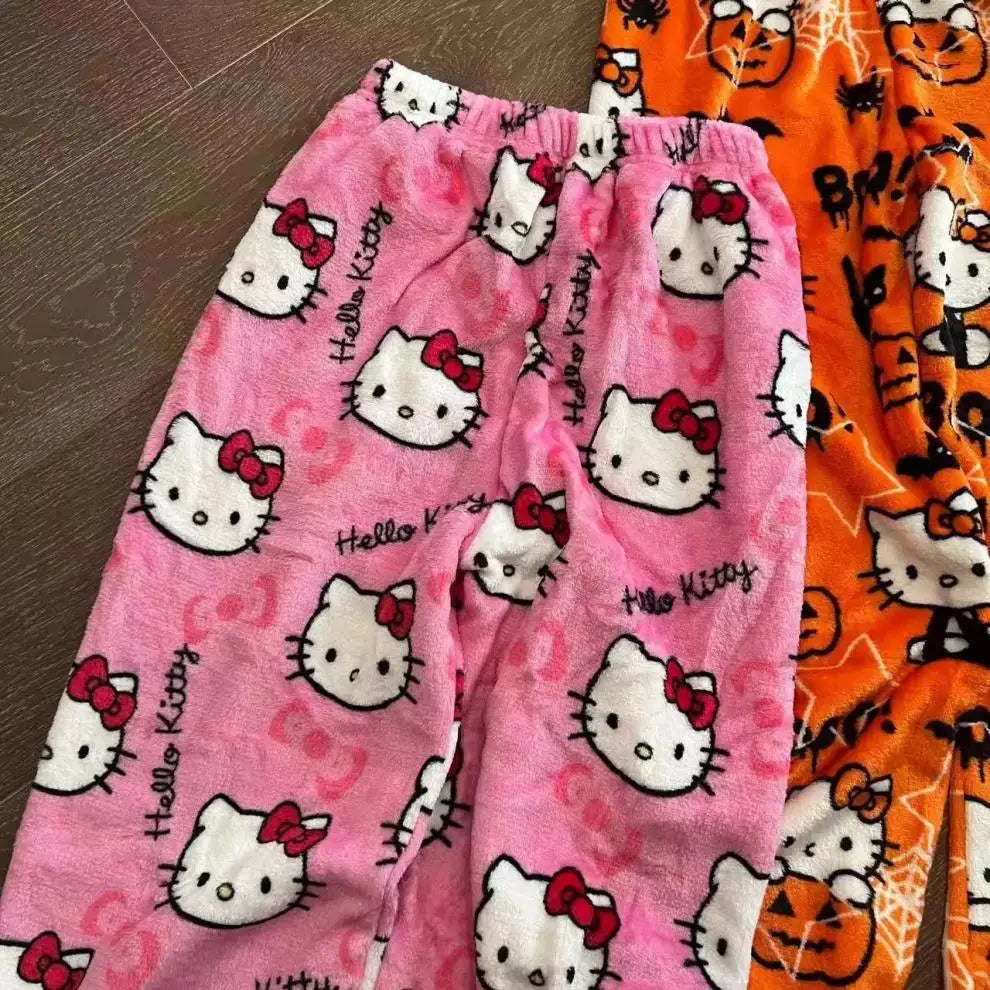 Hello Kitty Halloween Flannel Pajama Pants - Cozy Cartoon Sleepwear for Women