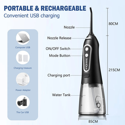 Portable USB Rechargeable Water Flosser for Superior Dental Cleaning with 300ML Tank