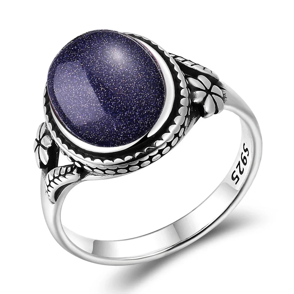 Vintage Silver Ring - Natural Moonstone & Tiger's Eye Personalized Jewelry Gift