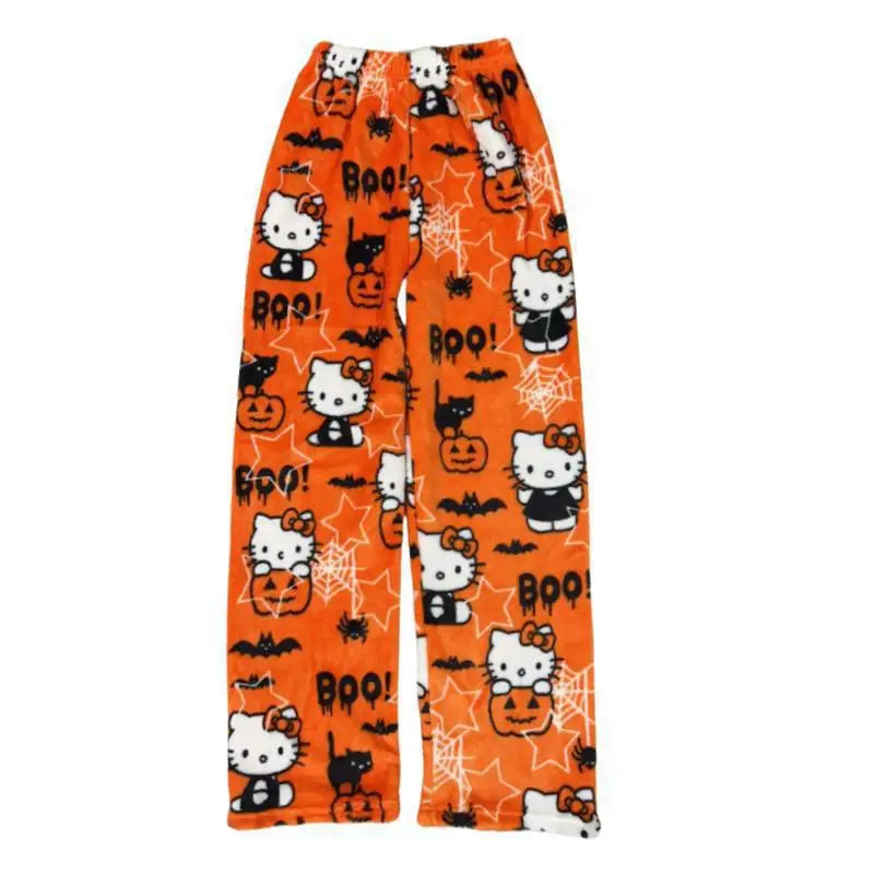 Hello Kitty Halloween Flannel Pajama Pants - Cozy Cartoon Sleepwear for Women