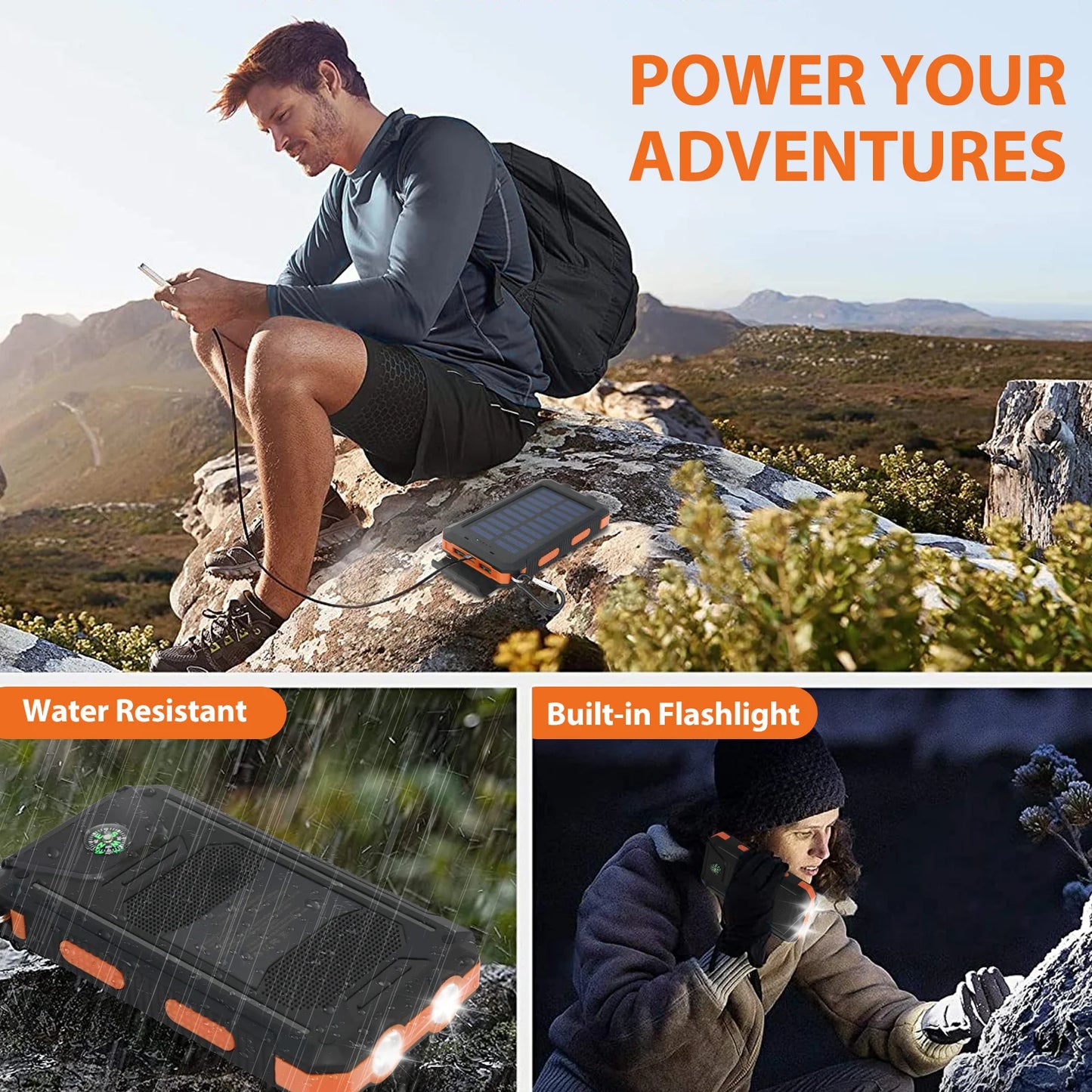 20000mAh Solar Power Bank Portable Solar Charger Waterproof for Outdoors