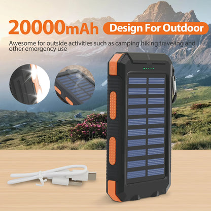 20000mAh Solar Power Bank Portable Solar Charger Waterproof for Outdoors