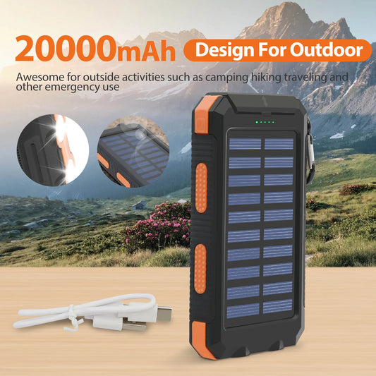 20000mAh Solar Power Bank Portable Solar Charger Waterproof for Outdoors